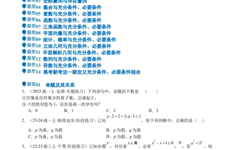专题02常用逻辑用语（十四大题型+模拟精练）（原卷版）_02高考数学_2025年新高考资料_一轮复习_2025年高考数学一轮复习《重难点题型与知识梳理&bull;高分突破》（新高考专用）