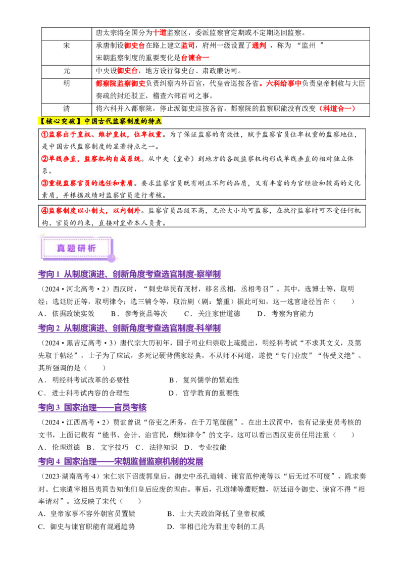 专题01经国序民&mdash;中国古代国家制度体系的建立（讲义）（原卷版）_07高考历史_2025年新高考资料_二轮复习_上好课2025年高考历史二轮复习讲练测（新高考通用）3379861