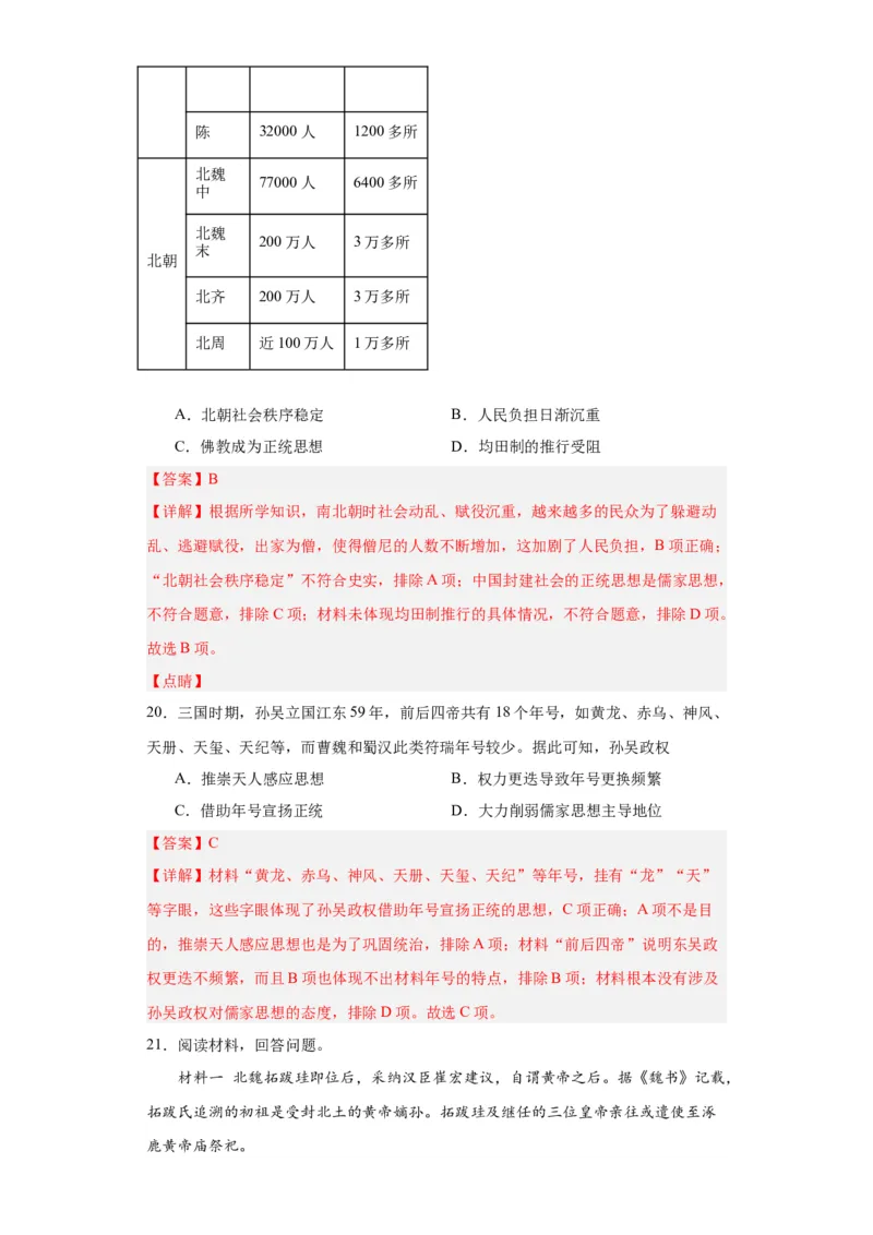 三国两晋南北朝的政权更迭与民族交融--2023-2024学年高三历史二轮（专题训练）解析版_07高考历史_2024年新高考资料_2.2024二轮复习_2024届高三历史统编版二轮复习专项训练