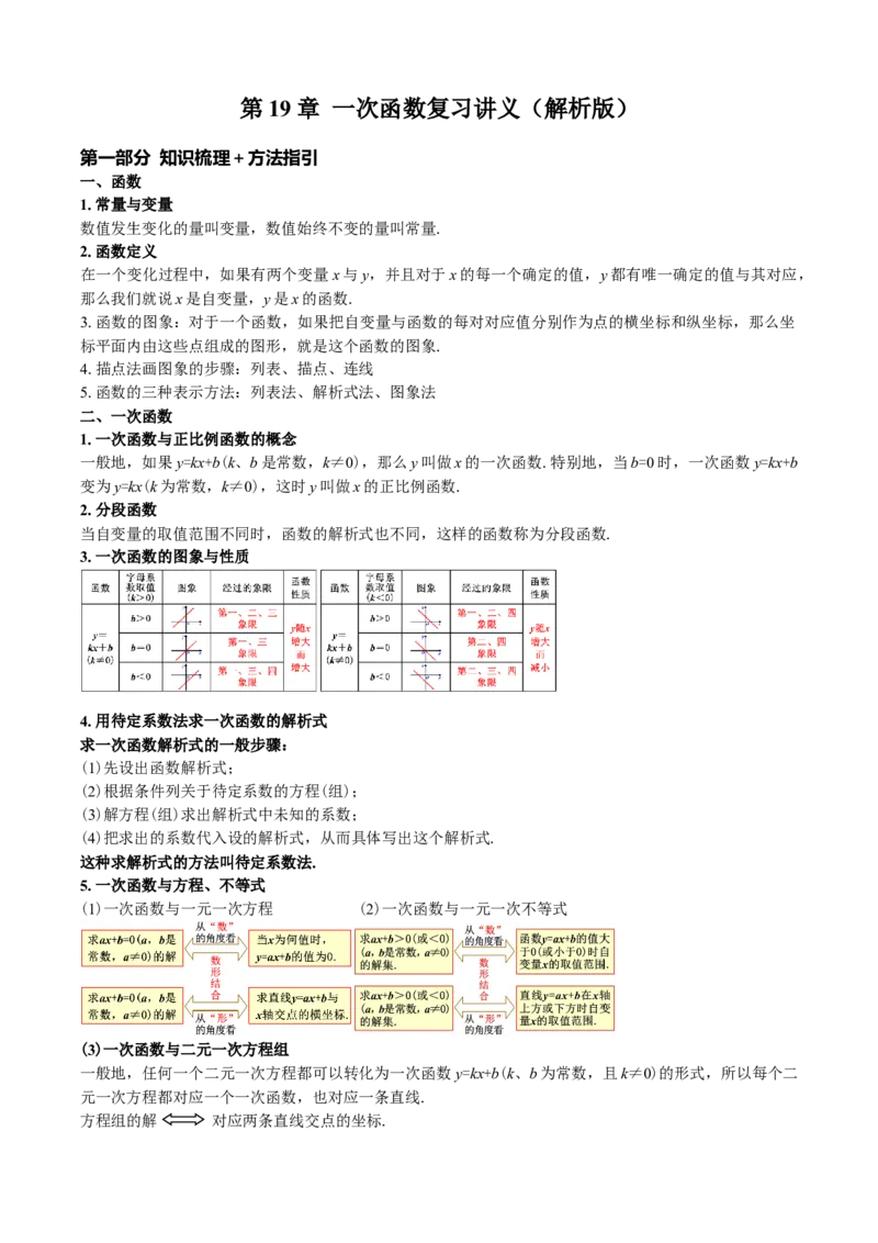 第19章一次函数复习讲义（教师版）_初中数学_八年级数学下册（人教版）_专题训练+提分专项训练-V6