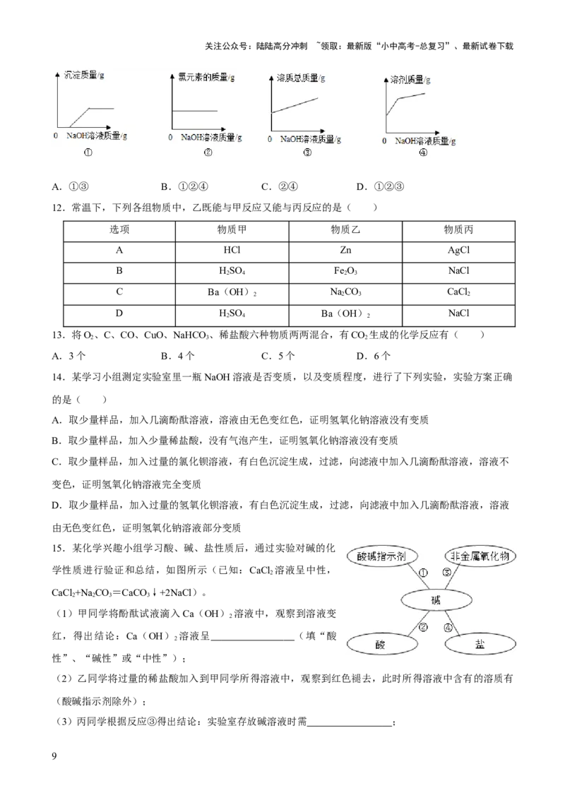 第十单元+酸和碱-大单元复习2024年中考化学一轮复习备考学案（人教版）_02中考总复习（2026版更新中）_05-化学-中考总复习_2024年中考复习资料_一轮复习资料