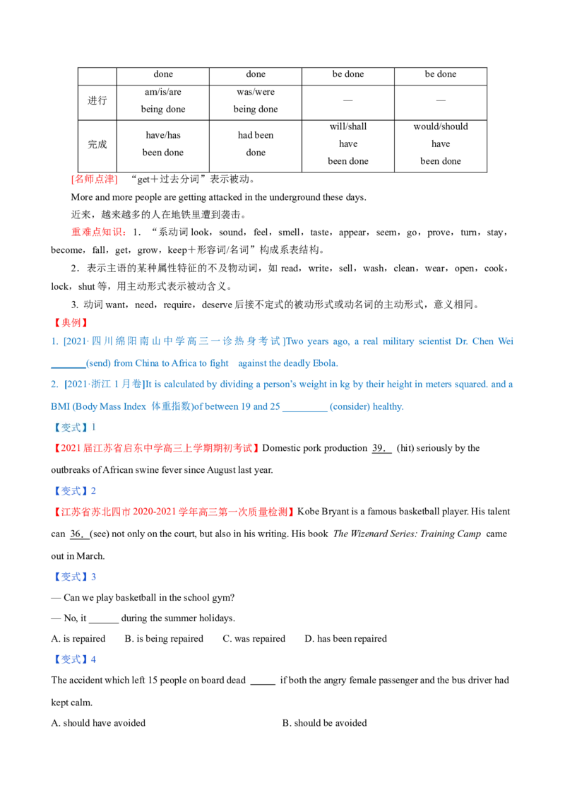 专题04动词的时态和语态第4讲-被动语态---2022年高考英语一轮复习讲练测（新教材新高考）（讲）（学生版）_03高考英语_新高考复习资料_2022年新高考资料_2022年新高考英语一轮复习