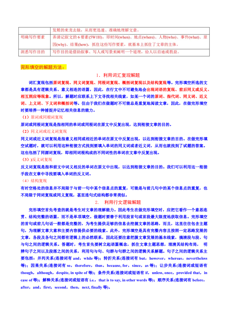 专题01完形填空记叙文（讲义）（原卷版）_03高考英语_2024年新高考资料_2.2024二轮复习_2024年高考英语二轮复习讲练测（新教材新高考）_第三部分完形填空