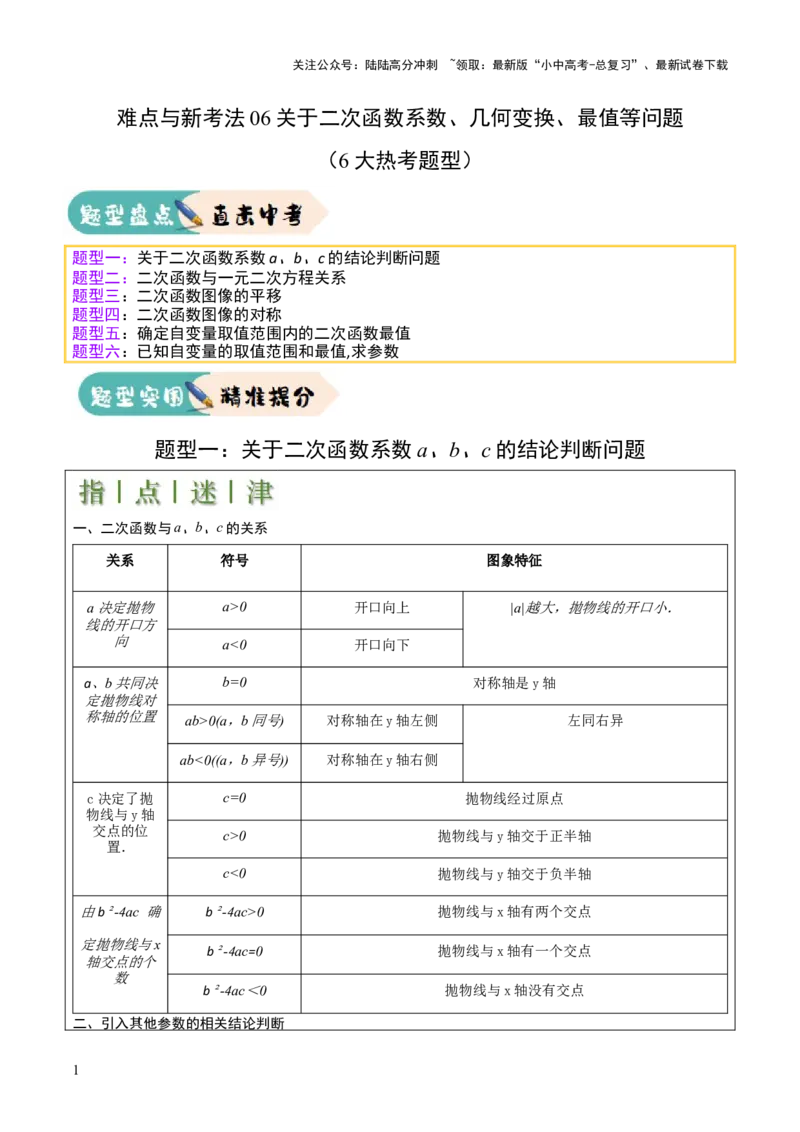 难点与新考法06关于二次函数系数、几何变换、最值等问题（6大热考题型）解析版_02中考总复习（2026版更新中）_02-数学-中考总复习_2025中考复习资料_2025年中考数学一轮知识梳理