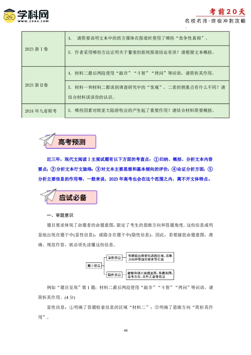 语文（一）-2024年高考考前20天终极冲刺攻略_2024高考押题卷_62024学科网全系列_20学科网高考考前终极攻略_语文-2024年高考考前20天终极冲刺攻略