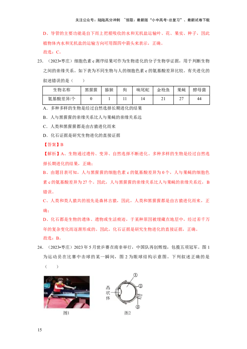 题型01选择题（解析版）_02中考总复习（2026版更新中）_08-生物-中考总复习_2024年中考复习资料_专项复习_备战2024年中考生物真题题源解密