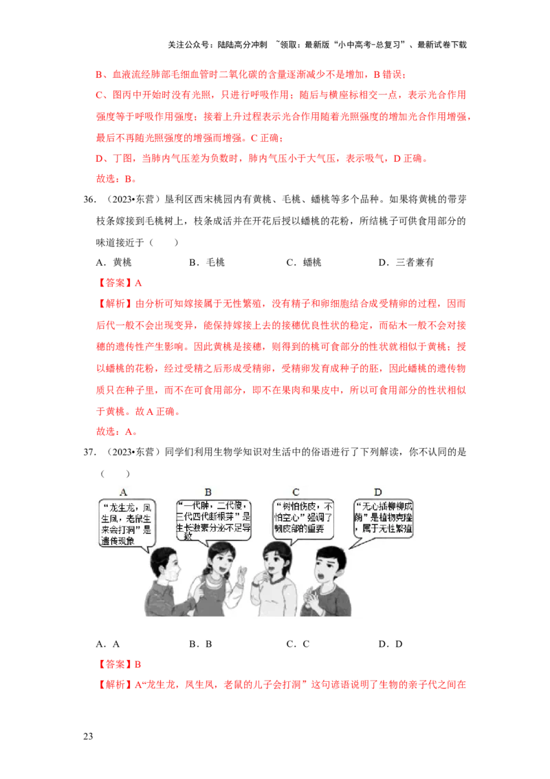 题型01选择题（解析版）_02中考总复习（2026版更新中）_08-生物-中考总复习_2024年中考复习资料_专项复习_备战2024年中考生物真题题源解密