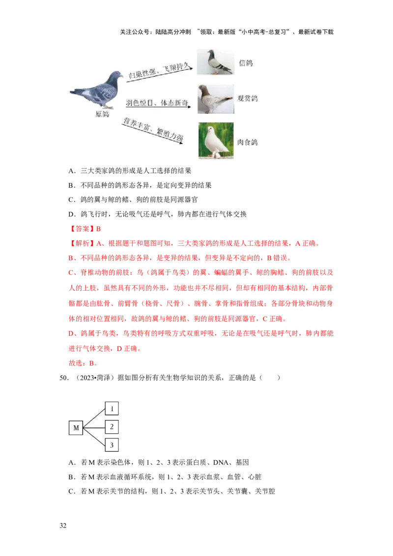 题型01选择题（解析版）_02中考总复习（2026版更新中）_08-生物-中考总复习_2024年中考复习资料_专项复习_备战2024年中考生物真题题源解密