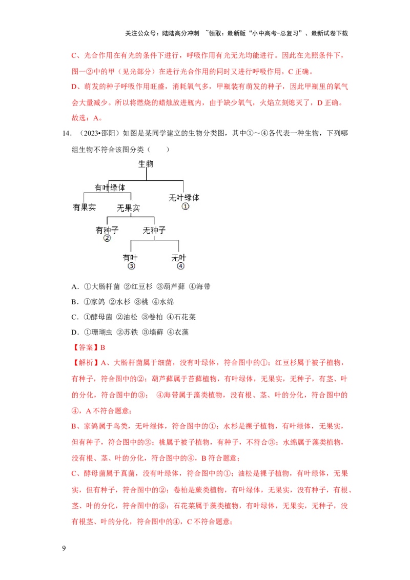 题型01选择题（解析版）_02中考总复习（2026版更新中）_08-生物-中考总复习_2024年中考复习资料_专项复习_备战2024年中考生物真题题源解密