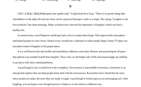 M6Unit1Laughterisgoodforyou(测)-2022年高考英语一轮复习讲练测(新高考&bull;江苏)(原卷)_03高考英语_新高考复习资料_2022年新高考资料_2022年新高考英语一轮复习