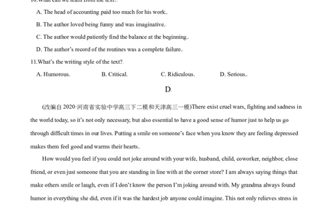 M6Unit1Laughterisgoodforyou(测)-2022年高考英语一轮复习讲练测(新高考&bull;江苏)(原卷)_03高考英语_新高考复习资料_2022年新高考资料_2022年新高考英语一轮复习