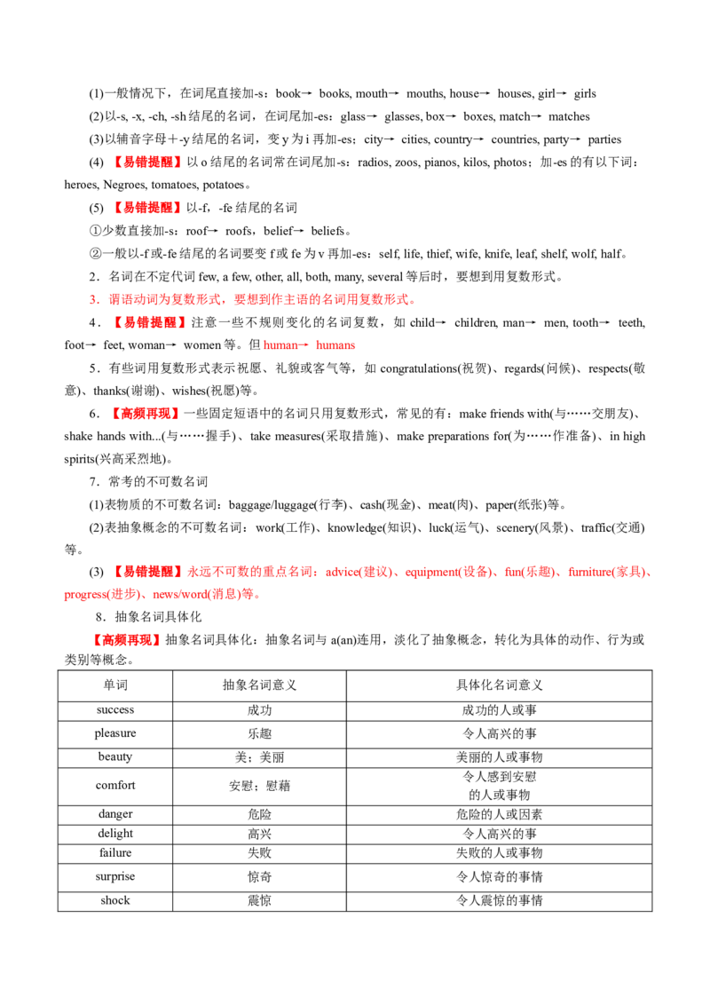 专题01名词、数词（讲义）（原卷版）_03高考英语_新高考复习资料_2024年新高考资料_二轮复习资料_2024年高考英语二轮复习讲练测（新教材新高考）_第一部分语法知识
