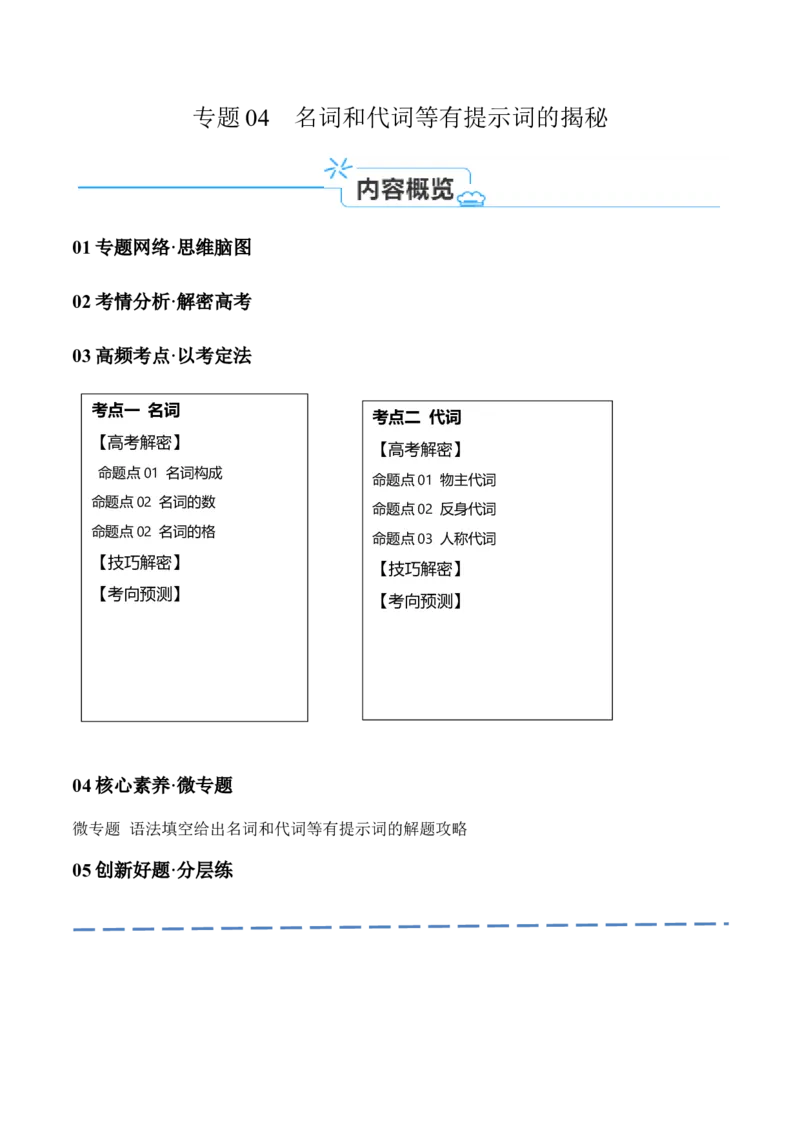 专题04名词和代词等有提示词的揭秘（讲义）（原卷版）高频考点解密2024年高考英语二轮复习高频考点追踪与预测（新高考专用）_03高考英语_新高考复习资料_2024年新高考资料_讲义