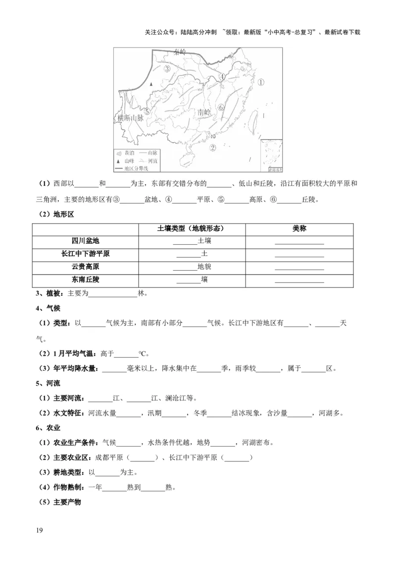 阶段背记07中国地理分区（晨读晚默）（原卷版）_02中考总复习（2026版更新中）_09-地理-中考总复习_2024年中考复习资料_一轮复习_❤2024年中考地理一轮复习讲练测（全国通用）_晨读晚默