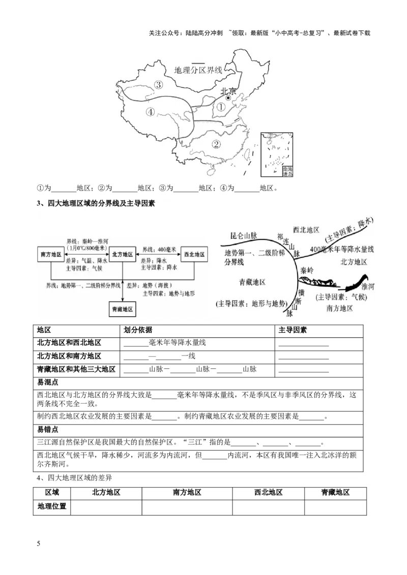 阶段背记07中国地理分区（晨读晚默）（原卷版）_02中考总复习（2026版更新中）_09-地理-中考总复习_2024年中考复习资料_一轮复习_❤2024年中考地理一轮复习讲练测（全国通用）_晨读晚默