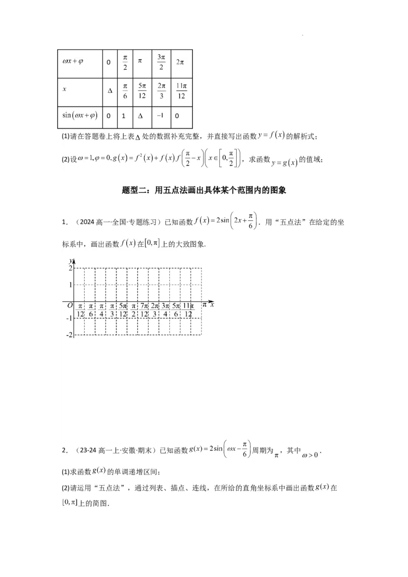 专题02三角函数的图象与性质（五点法作图）(典型题型归类训练)(原卷版）_02高考数学_2025年新高考资料_二轮复习_解题思路训练2025年高考数学复习解答题提优秘籍（新高考专用）