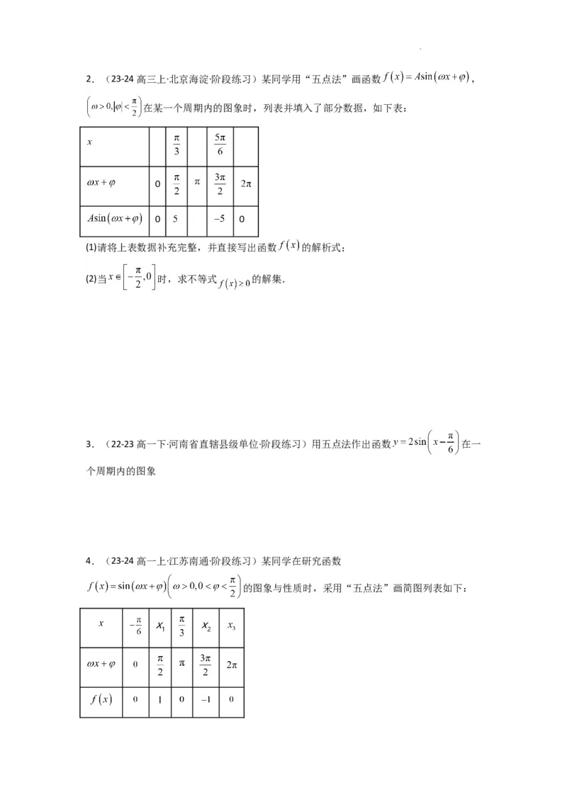专题02三角函数的图象与性质（五点法作图）(典型题型归类训练)(原卷版）_02高考数学_2025年新高考资料_二轮复习_解题思路训练2025年高考数学复习解答题提优秘籍（新高考专用）