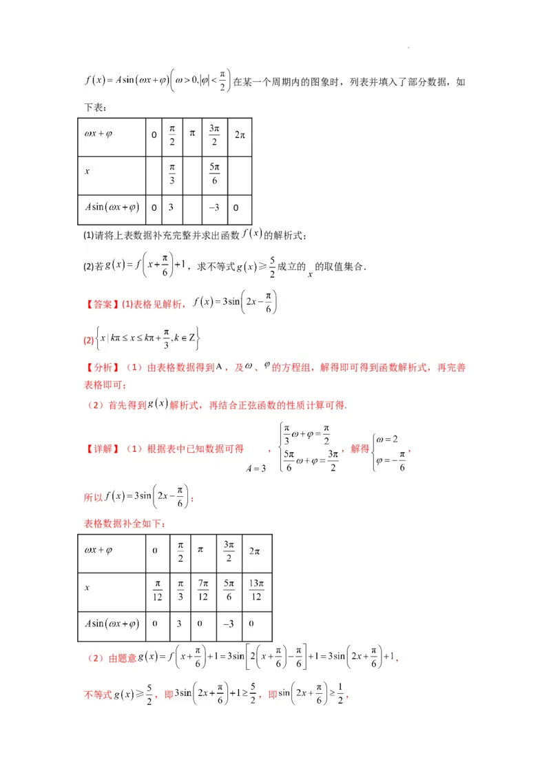 专题02三角函数的图象与性质（五点法作图）(典型题型归类训练)(解析版）_02高考数学_2025年新高考资料_二轮复习_解题思路训练2025年高考数学复习解答题提优秘籍（新高考专用）