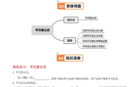 第05讲平方差公式（1个知识点+4类热点题型讲练+习题巩固）（学生版）_初中数学_八年级数学上册（人教版）_同步讲义-U18_2025版