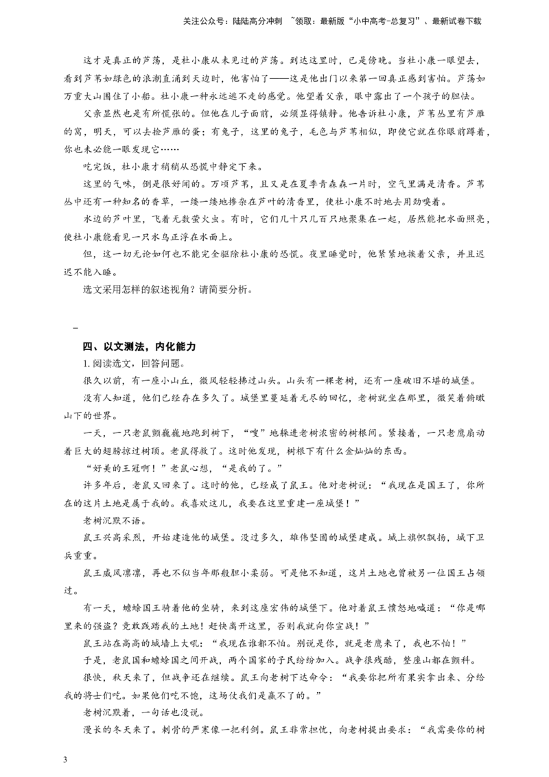 中考小说叙述视角专题复习导学案_02中考总复习（2026版更新中）_01-语文-中考总复习_2025年中考资料_备考2025中考语文二轮专项复习课件+教案+导学案