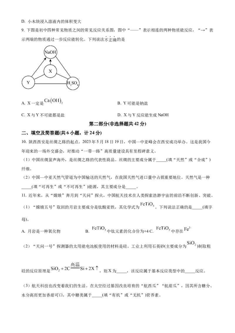 2023年陕西省中考化学真题（空白卷）_陕西_5.陕西中考化学（2008-2025）