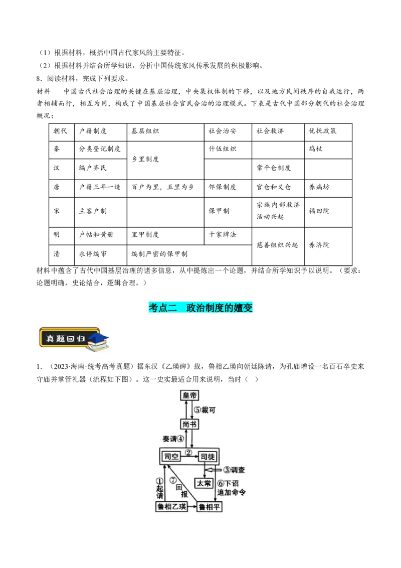 专题01古代中国的政治制度与国家治理（练习）（原卷版）_07高考历史_2024年新高考资料_2.2024二轮复习_2024年高考历史二轮复习讲练测（新教材新高考）