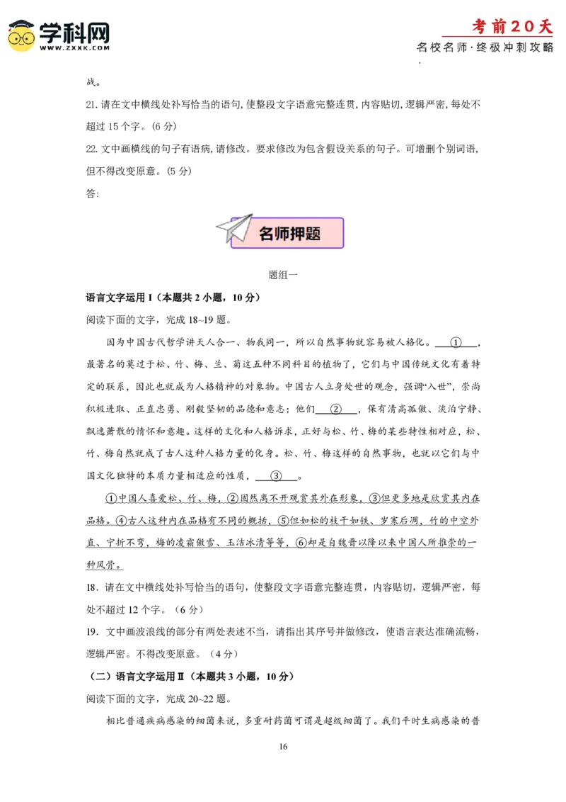 语文（四）-2024年高考考前20天终极冲刺攻略_2024高考押题卷_62024学科网全系列_20学科网高考考前终极攻略_语文-2024年高考考前20天终极冲刺攻略