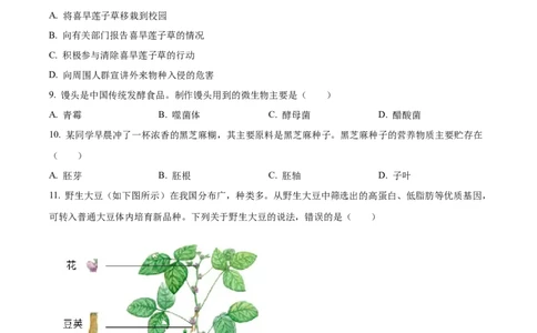 2024年河北省中考生物真题（原卷版）_河北中考_6.河北生物2015-2024年卷