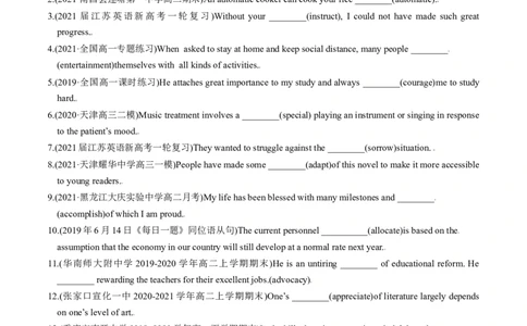 M6Unit2Whatishappinesstoyou(练)-2022年高考英语一轮复习讲练测(新高考&bull;江苏)(原卷)_03高考英语_新高考复习资料_2022年新高考资料_2022年新高考英语一轮复习