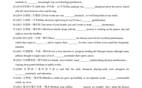M6Unit2Whatishappinesstoyou(练)-2022年高考英语一轮复习讲练测(新高考&bull;江苏)(原卷)_03高考英语_新高考复习资料_2022年新高考资料_2022年新高考英语一轮复习