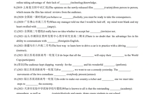 M6Unit1Laughterisgoodforyou(练)-2022年高考英语一轮复习讲练测(新高考&bull;江苏)(原卷)_03高考英语_新高考复习资料_2022年新高考资料_2022年新高考英语一轮复习