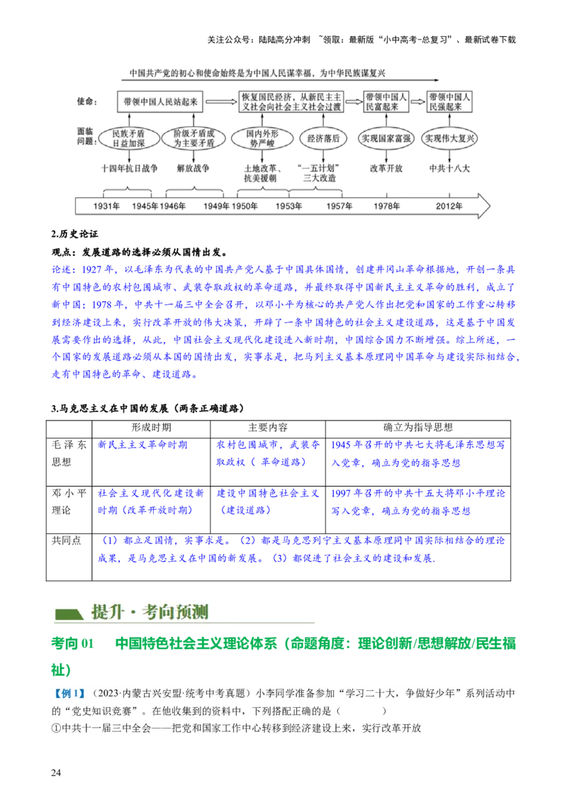 （讲义）专题15中国特色社会主义道路（原卷版）_02中考总复习（2026版更新中）_06-历史-中考总复习_2024年中考复习资料_一轮复习_配套讲义（原卷版+解析版）