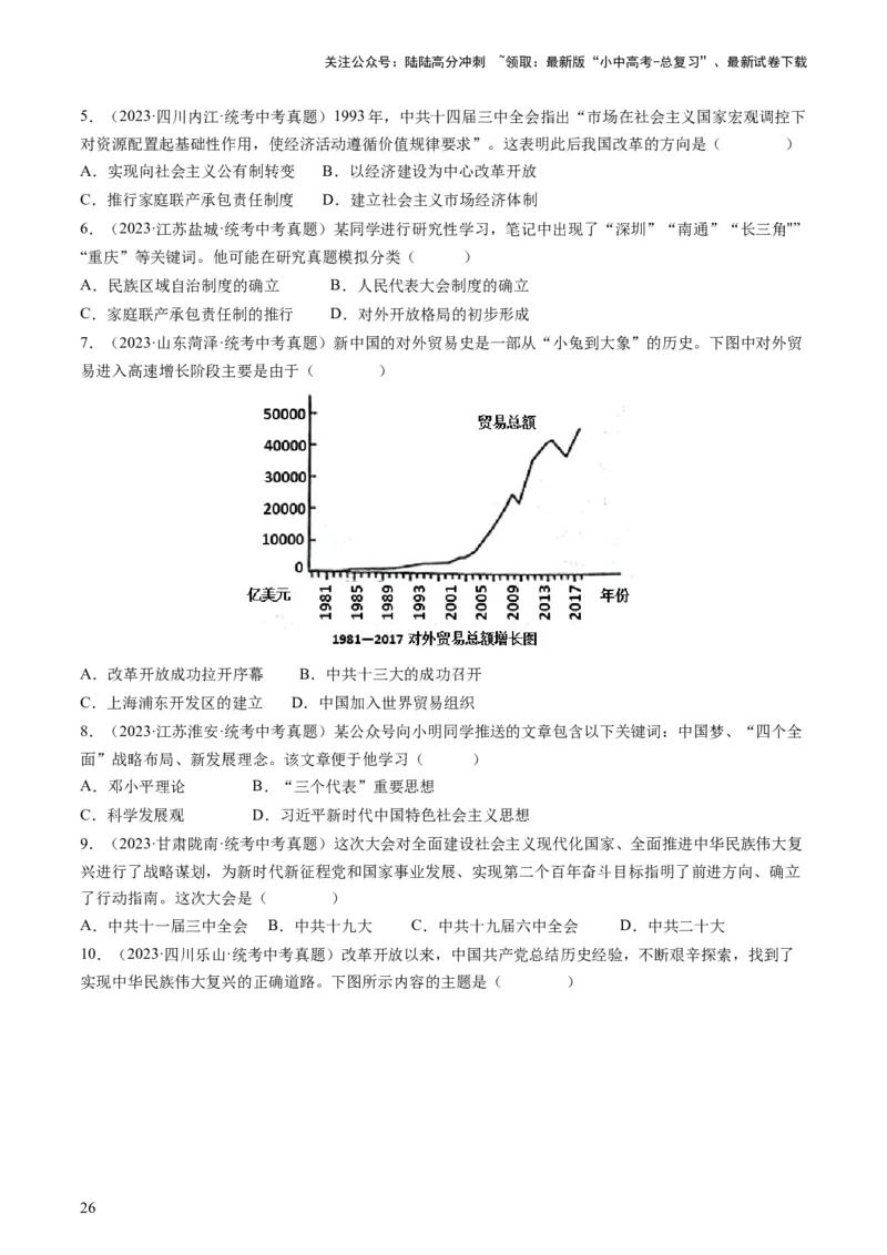 （讲义）专题15中国特色社会主义道路（原卷版）_02中考总复习（2026版更新中）_06-历史-中考总复习_2024年中考复习资料_一轮复习_配套讲义（原卷版+解析版）
