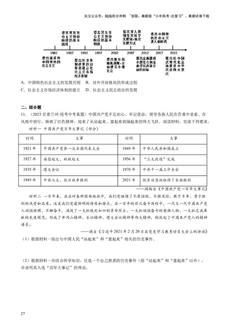 （讲义）专题15中国特色社会主义道路（原卷版）_02中考总复习（2026版更新中）_06-历史-中考总复习_2024年中考复习资料_一轮复习_配套讲义（原卷版+解析版）