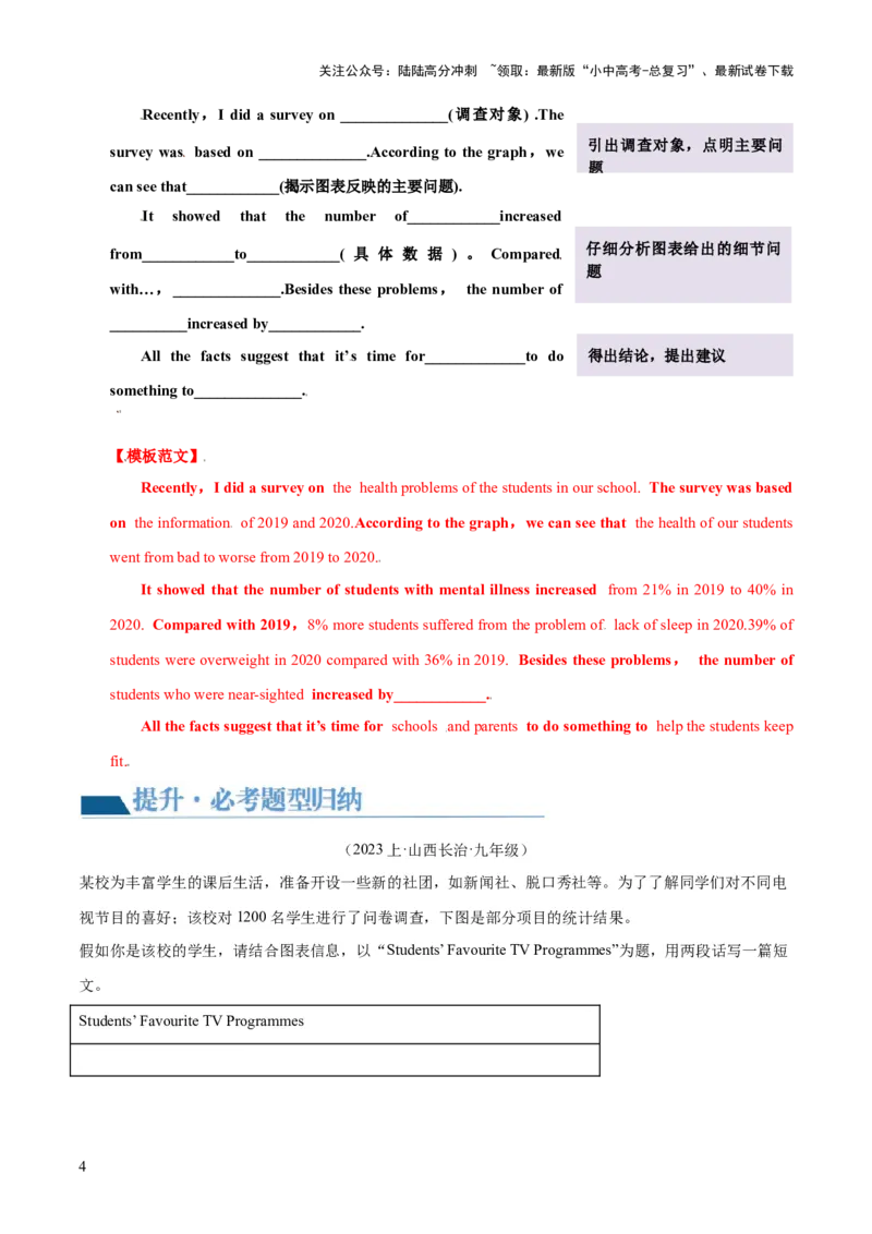 第26讲书面表达之图表作文（讲义）-2024年中考英语一轮复习讲练测（全国通用）（原卷版）_02中考总复习（2026版更新中）_03-英语-中考总复习_2024年中考复习资料_一轮复习