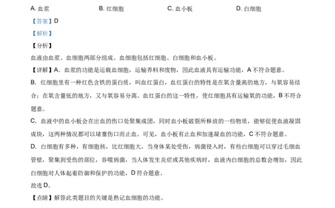 2020年贵州省铜仁市会考生物试题（解析版）_贵州中考_6.贵州中考生物（2015-2025）