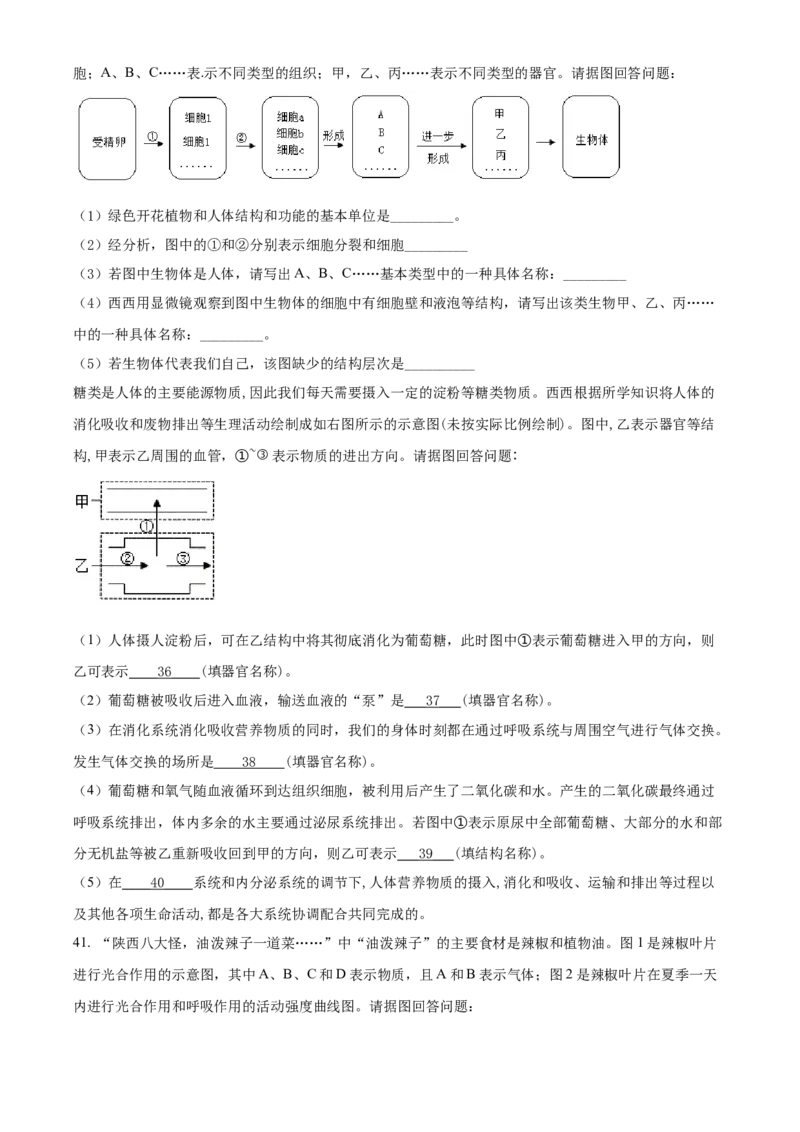 2022年陕西省中考生物真题（空白卷）_陕西_6.陕西中考生物（2016-2025）