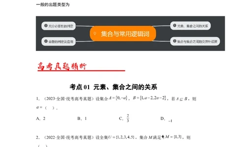 专题01集合与常用逻辑用语（原卷版）_02高考数学_通用版（老高考）复习资料_2024年复习资料_完五年（2019-2023）高考真题分项汇编（全国通用）