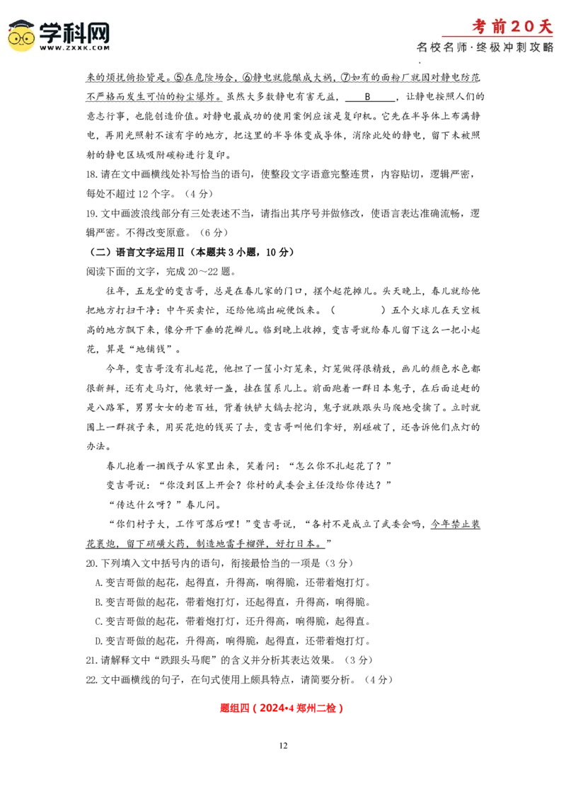 语文（四）-2024年高考考前20天终极冲刺攻略_2024高考押题卷_62024学科网全系列_21学科网高考考前终极攻略_语文-2024年高考考前20天终极冲刺攻略