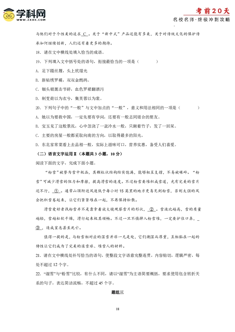 语文（四）-2024年高考考前20天终极冲刺攻略_2024高考押题卷_62024学科网全系列_21学科网高考考前终极攻略_语文-2024年高考考前20天终极冲刺攻略