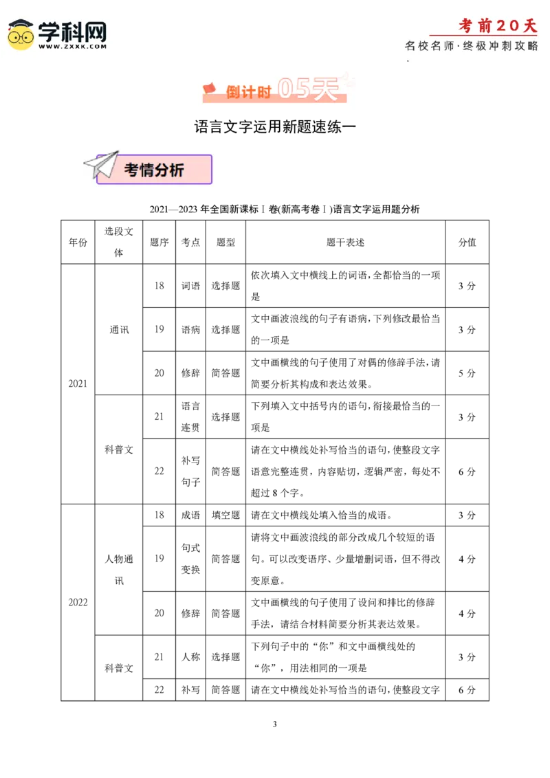语文（四）-2024年高考考前20天终极冲刺攻略_2024高考押题卷_62024学科网全系列_21学科网高考考前终极攻略_语文-2024年高考考前20天终极冲刺攻略