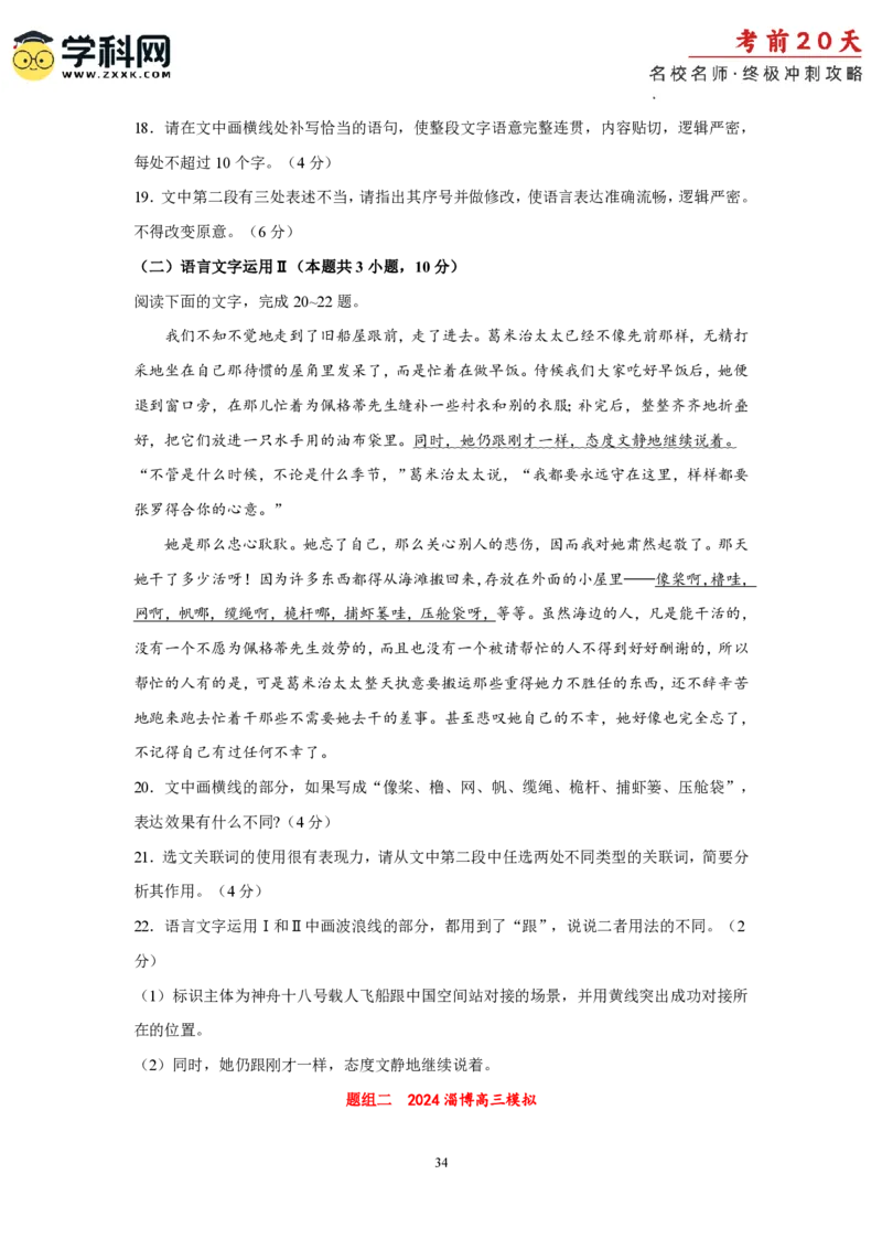 语文（四）-2024年高考考前20天终极冲刺攻略_2024高考押题卷_62024学科网全系列_21学科网高考考前终极攻略_语文-2024年高考考前20天终极冲刺攻略