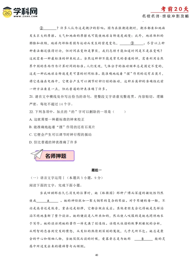 语文（四）-2024年高考考前20天终极冲刺攻略_2024高考押题卷_62024学科网全系列_21学科网高考考前终极攻略_语文-2024年高考考前20天终极冲刺攻略