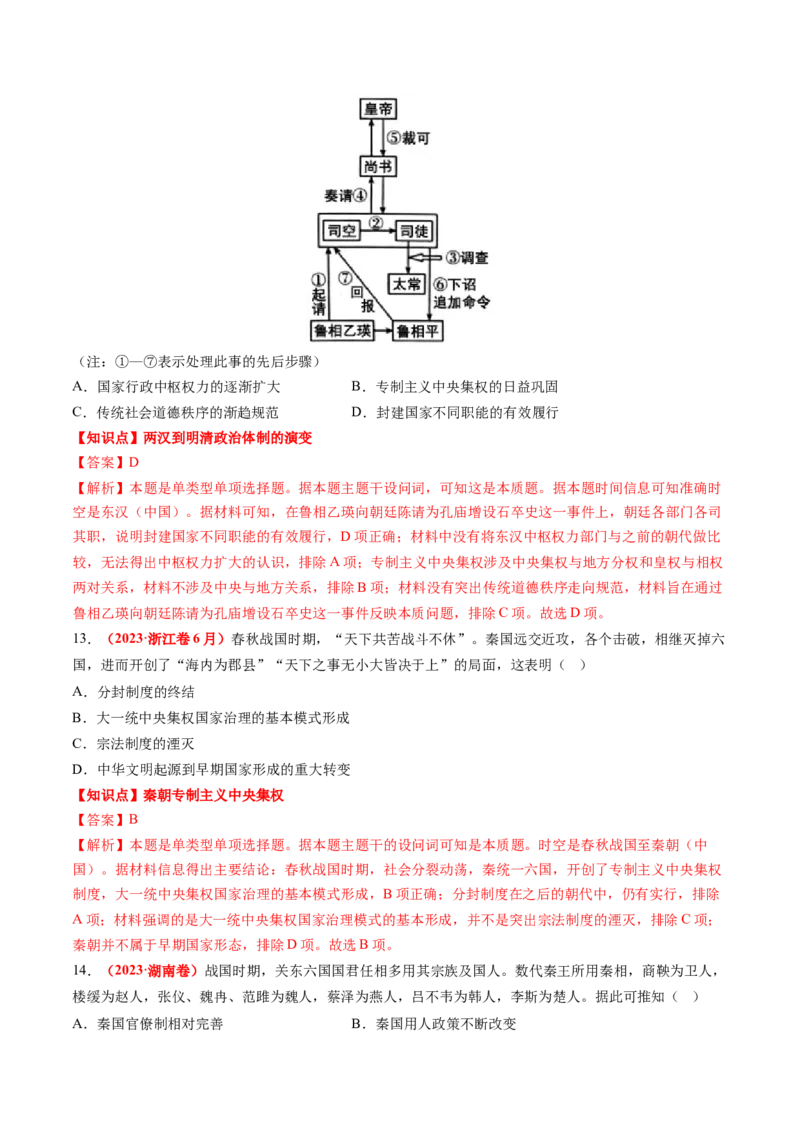 专题01中国古代政治（解析版）_07高考历史_2024年新高考资料_52024三轮冲刺_查漏补缺2024年高考历史复习冲刺过关（新高考专用）