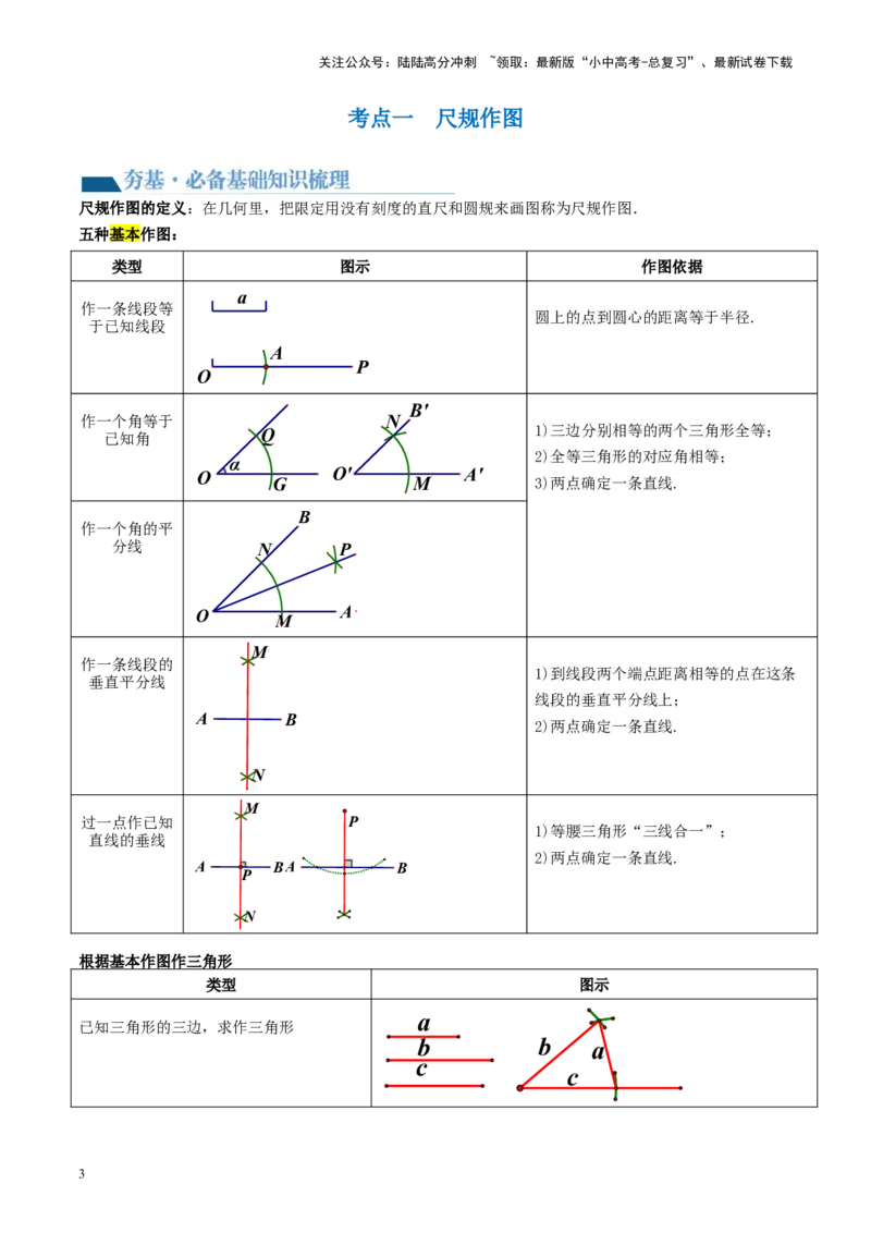 第29讲尺规作图与定义、命题、定理（讲义）（原卷版）_02中考总复习（2026版更新中）_02-数学-中考总复习_2024年中考复习资料_一轮复习资料_配套讲义（原卷版+解析版）