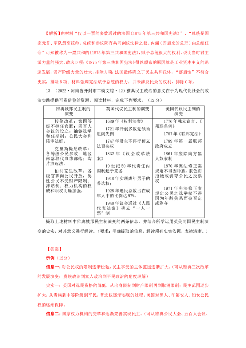 6西方政治体制的产生和演变(解析版）_07高考历史_新高考复习资料_2022年新高考复习资料_备考2022高考历史二轮微专题试卷