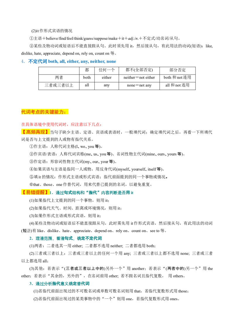 专题02冠词、代词（讲义）（原卷版）_03高考英语_新高考复习资料_2024年新高考资料_二轮复习资料_2024年高考英语二轮复习讲练测（新教材新高考）_第一部分语法知识