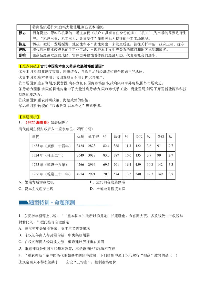 专题02古代中国的经济与社会生活（讲义）（原卷版）_07高考历史_2024年新高考资料_2.2024二轮复习_2024年高考历史二轮复习讲练测（新教材新高考）