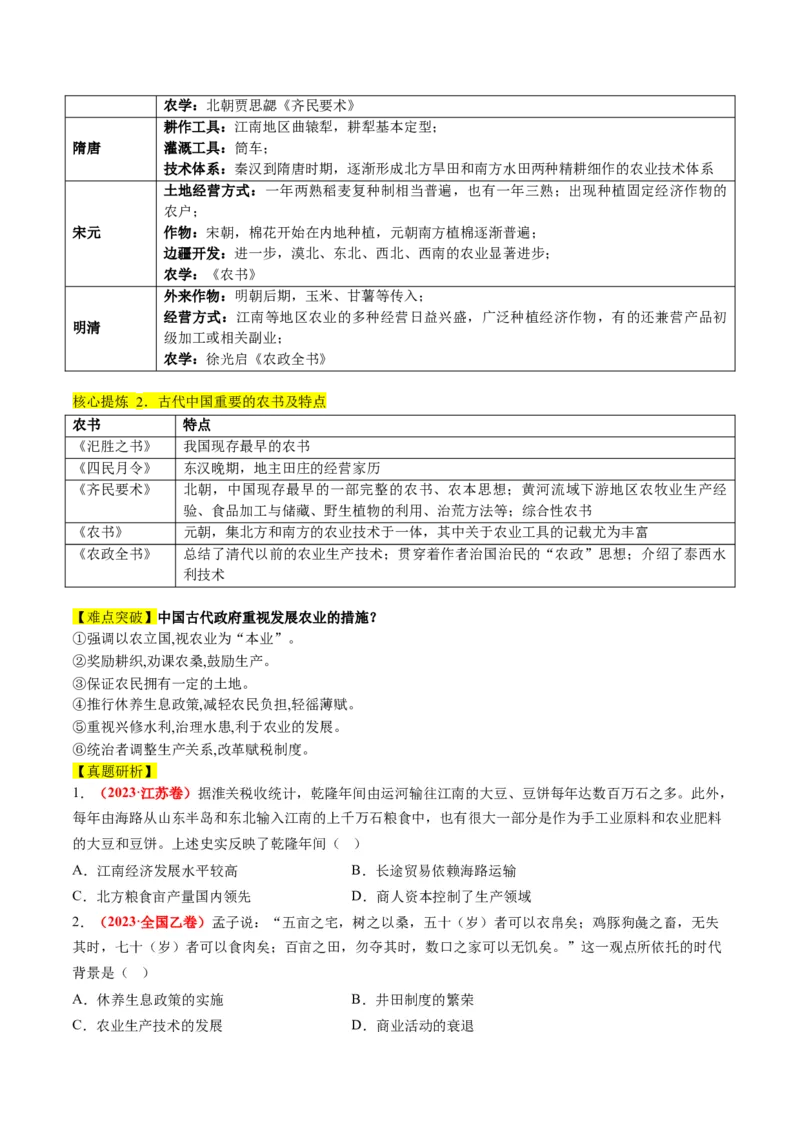 专题02古代中国的经济与社会生活（讲义）（原卷版）_07高考历史_2024年新高考资料_2.2024二轮复习_2024年高考历史二轮复习讲练测（新教材新高考）