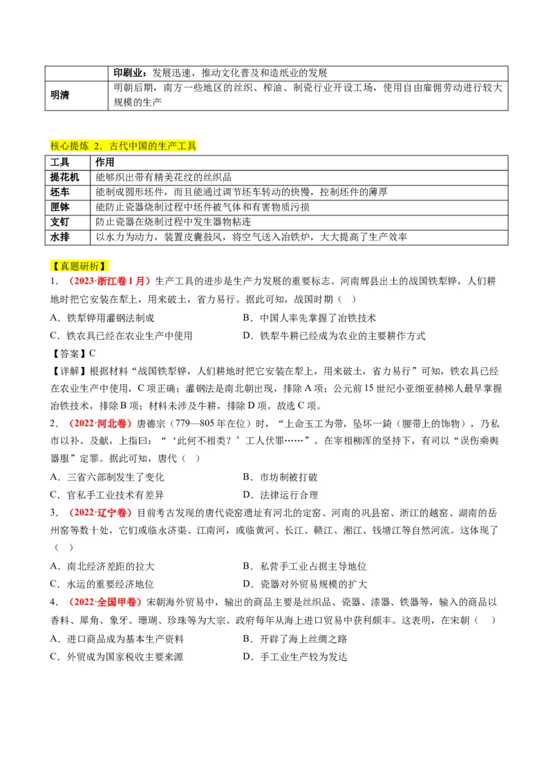 专题02古代中国的经济与社会生活（讲义）（原卷版）_07高考历史_2024年新高考资料_2.2024二轮复习_2024年高考历史二轮复习讲练测（新教材新高考）